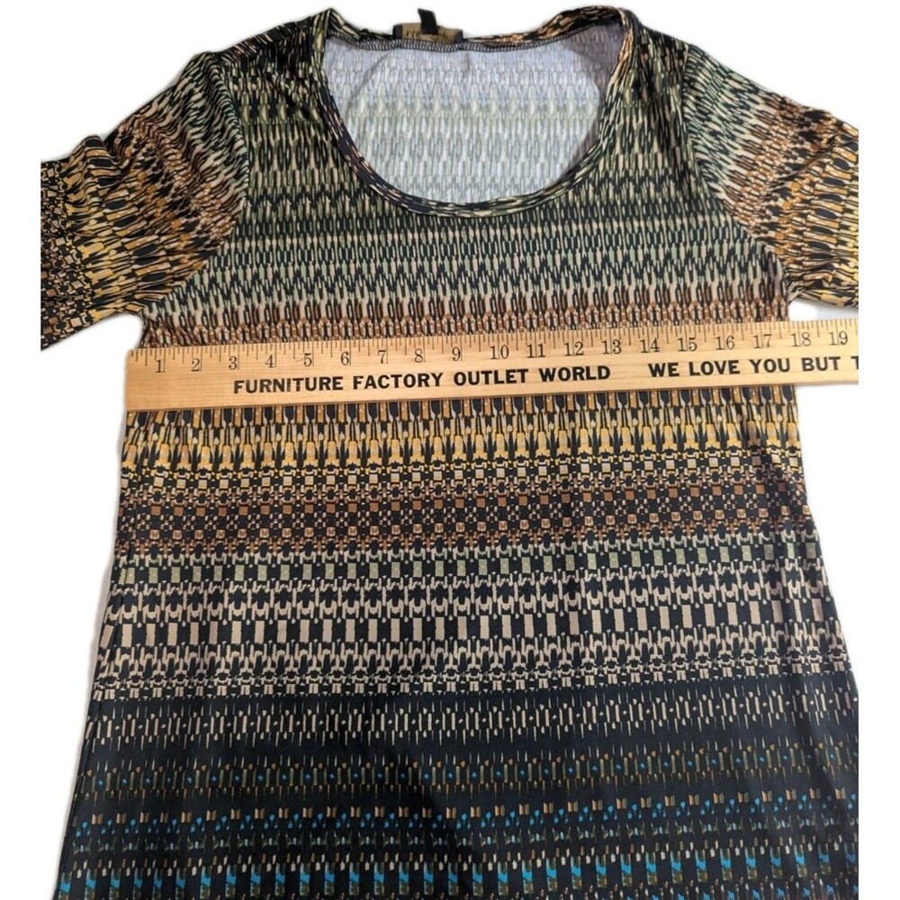 Melissa Paige Boho Geometric Print Top Large Crochet Fringe Bell Sleeve... - Picture 9 of 15